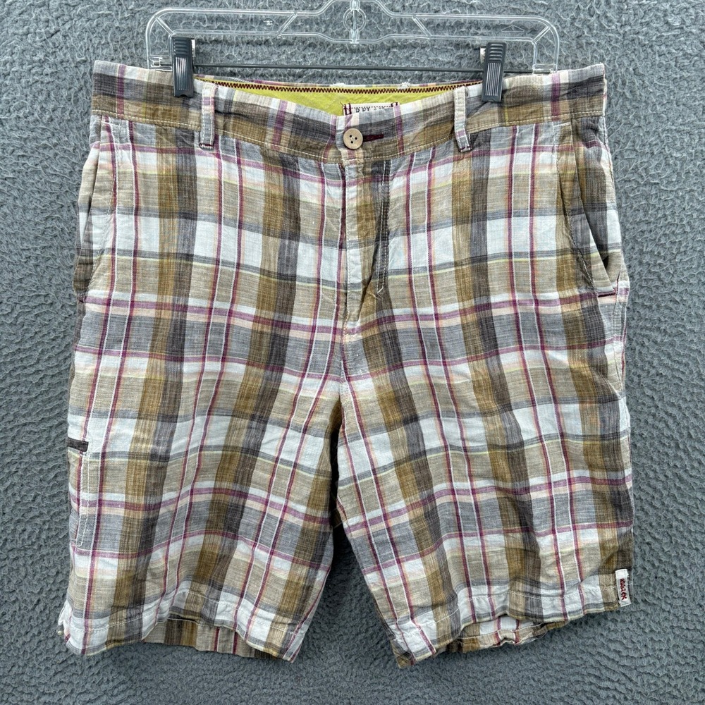 Tommy Bahama Relax Shorts Mens 34 Brown Plaid Linen Cargo Casual Summer